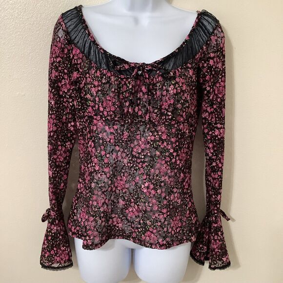 Vintage Y2K Express Whimsigoth Gothic Fairy Sheer Mesh Babydoll Blouse Medium - Picture 1 of 11